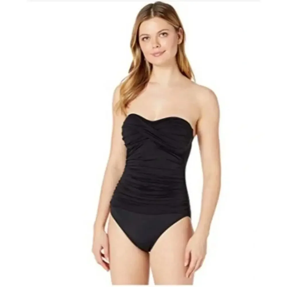 La Blanca Swimsuit Womens 6 Island Goddess‎ Ruched Front Bandeau One Piece FLAW